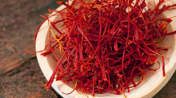 Saffron on a wooden spoon