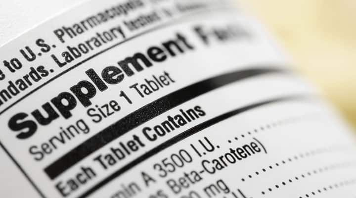 Nutritional supplement label up close