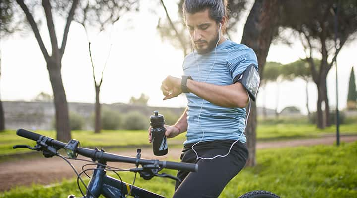 Man considers caffeine for his bicycle exercise